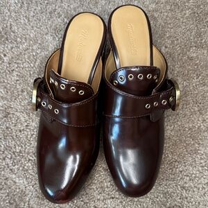 Madewell Dark Brown Leather Mules with Buckle